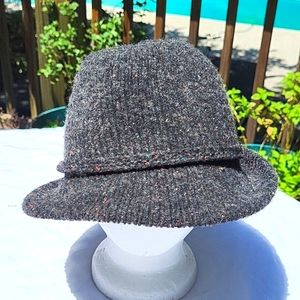 Ladies wool blend Everitt hat, grey w multicolored specks, braided band, 22" cir